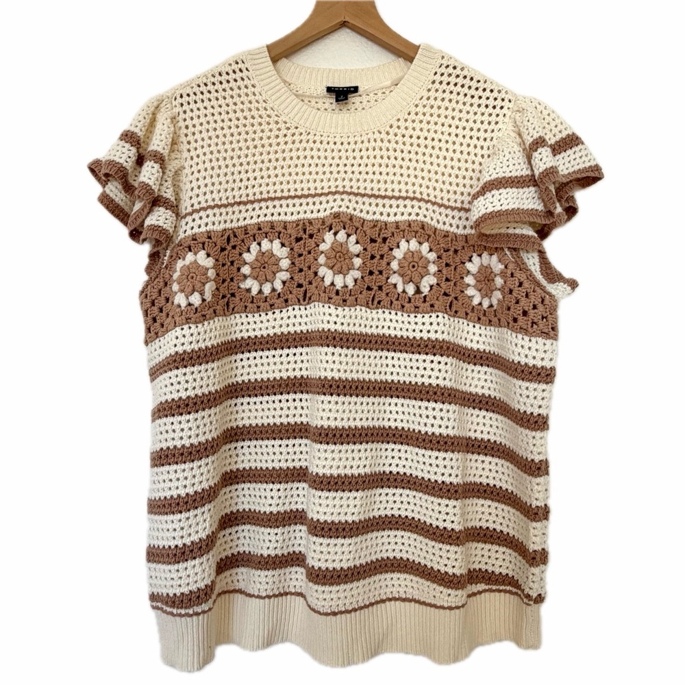 New Torrid Cream & Tan Knit Ruffle Sleeve Top - Size 2X